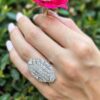 Vintage 18k White Gold Diamond Pave Cocktail Shield Ring Size 6.5, view 8