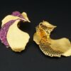 Ruby Statement Earrings Anuj Shah 18k Yellow Gold Pave Petal 1.75" 4ct, view 4