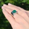 14k White Gold 4ct Diamond Sugarloaf Emerald Wide Band Ring Size 5, view 7