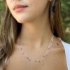 18k Dancing Diamond Station Necklace Pink Sapphire White Gold 36" shown worn