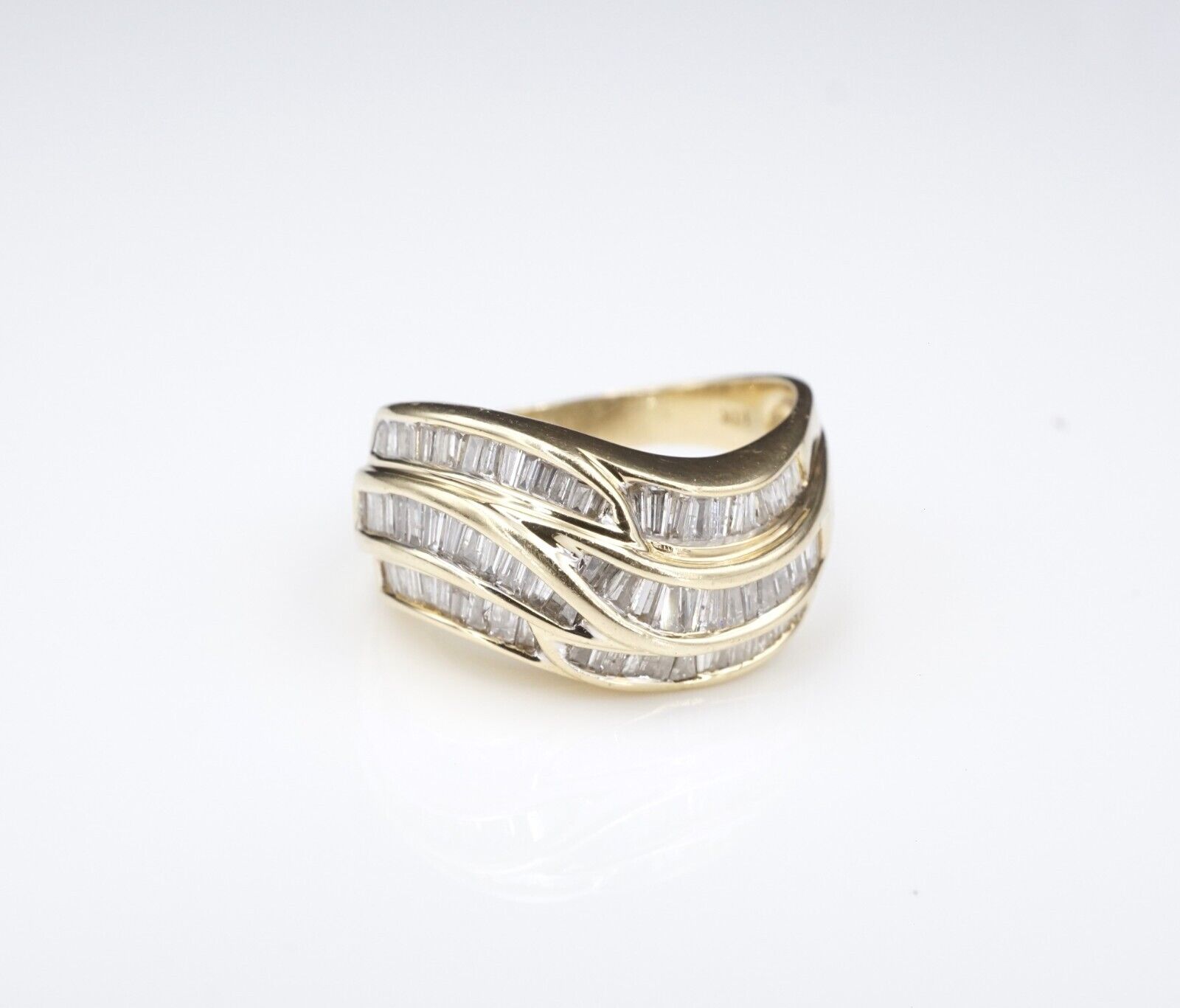 Vintage 14k Gold 3ctw Baguette Diamond Crossover Ring Size 8 IGRB, view 4