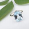 14K White Gold Natural Aquamarine 6.5ct Cocktail Candy Ring Size 7.25, view 1