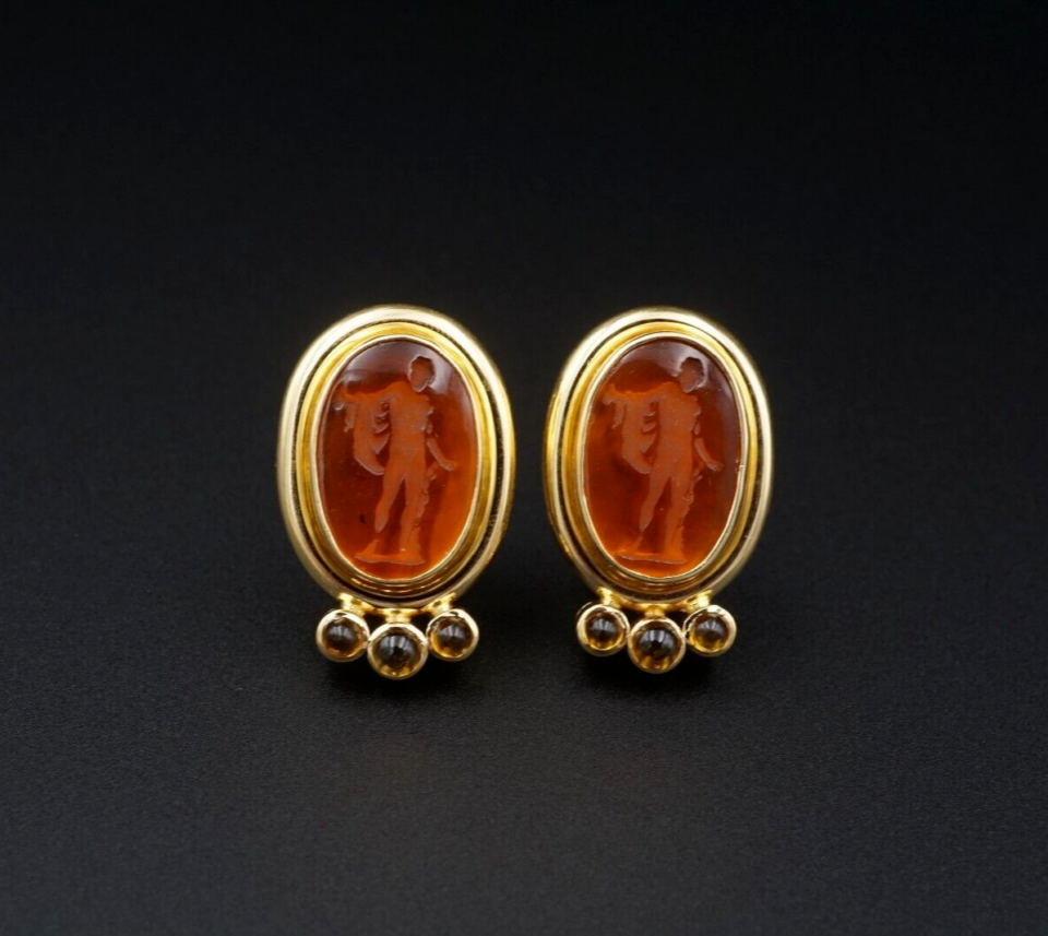 Elizabeth Locke Venetian Glass Intaglio Citrine Earrings 18k Yellow Gold, view 2