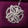 Antique Belle Epoque Platinum Diamond Floral Filigree Pendant Necklace, view 5
