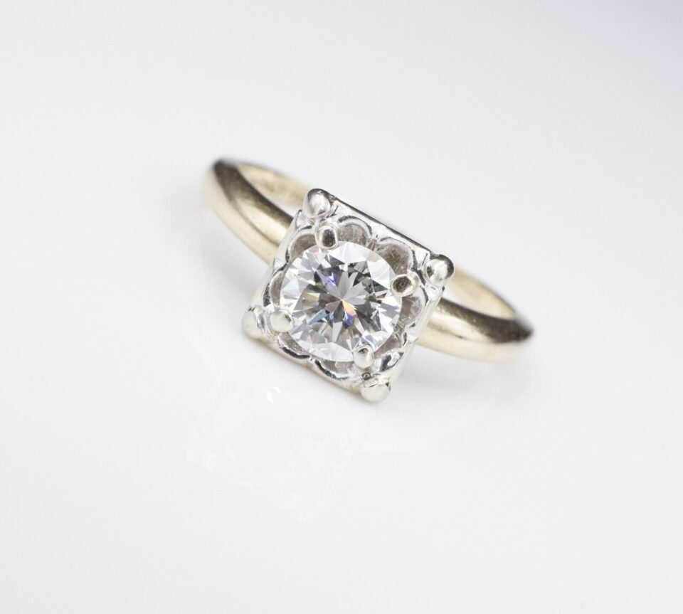 Vintage Bluebonnet 2 Tone 14k Gold 2/3ct Diamond Engagement Ring Size 6 RG3487