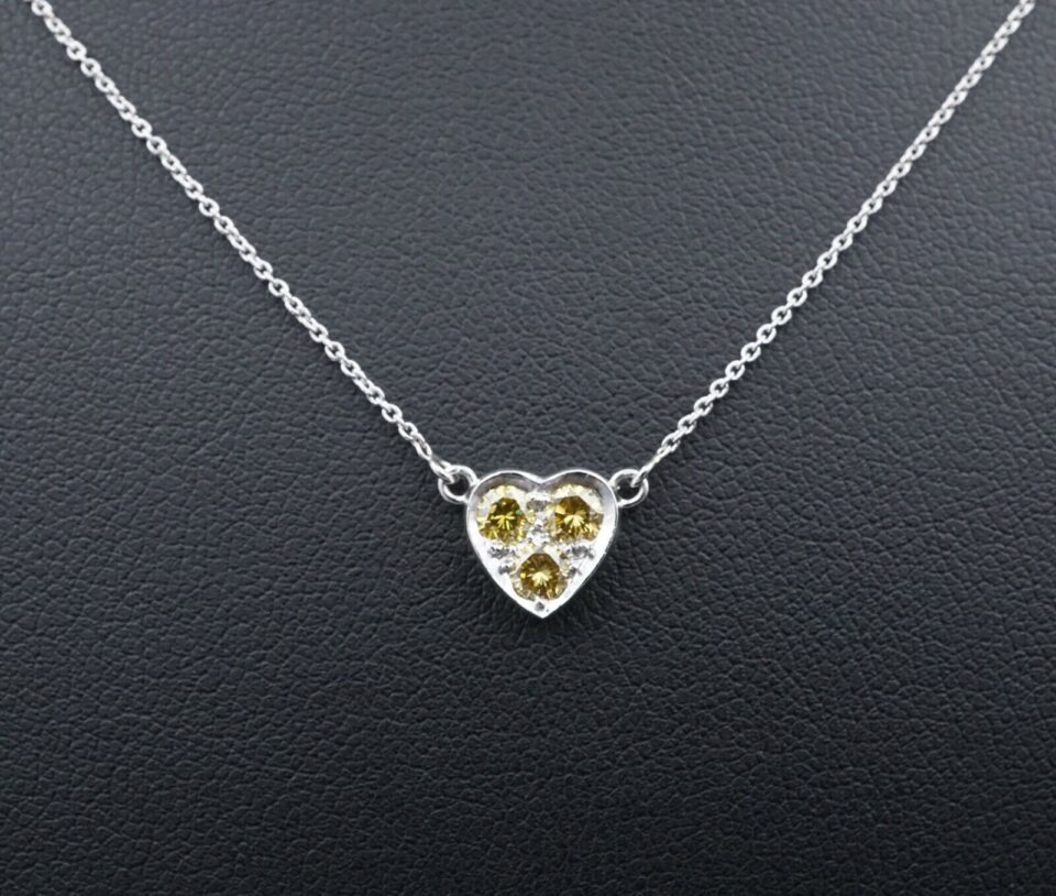 Platinum Natural Fancy Yellow Diamond Heart Pendent Necklace 18" NG957D