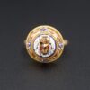 Antique Egyptian Revival Micro Mosaic Ring Scarab 14k 18k Gold Size 6.5, view 3