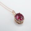 14k Rose Gold Natural Pink Sapphire Diamond Halo Pendant Necklace 16-18", view 4