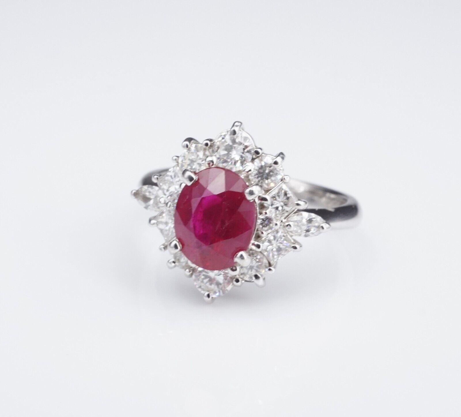 NWOT 14k White Gold 2.2 ctw Oval Ruby Diamond Halo Ring Size 5.5, view 5