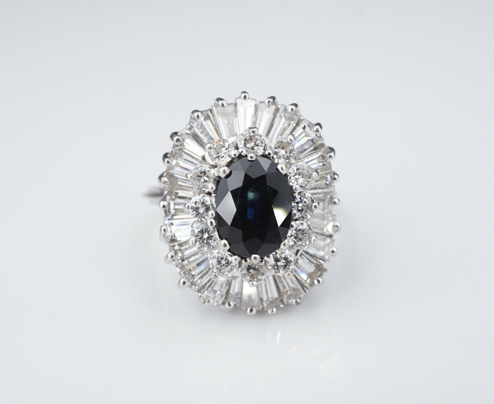 Vintage Sapphire Diamond Ballerina Ring 14k White Gold 7ct Halo Blue Sz 9, view 4