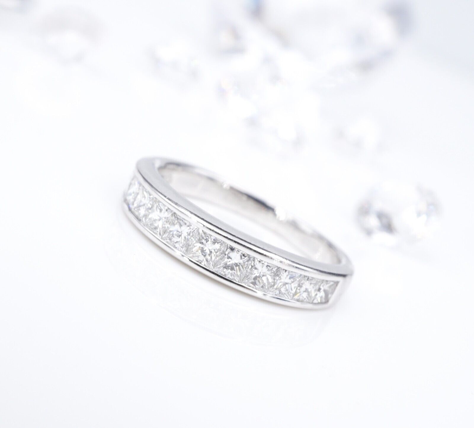 Platinum 1ct Diamond Half Eternity Band Stackable Ring Size 7.25 Princess, view 6