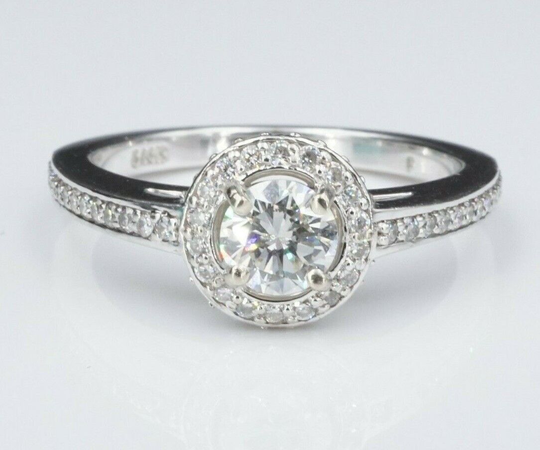 14k White Gold 1 carat RBC Halo Diamond Engagement Ring Size 7, view 1