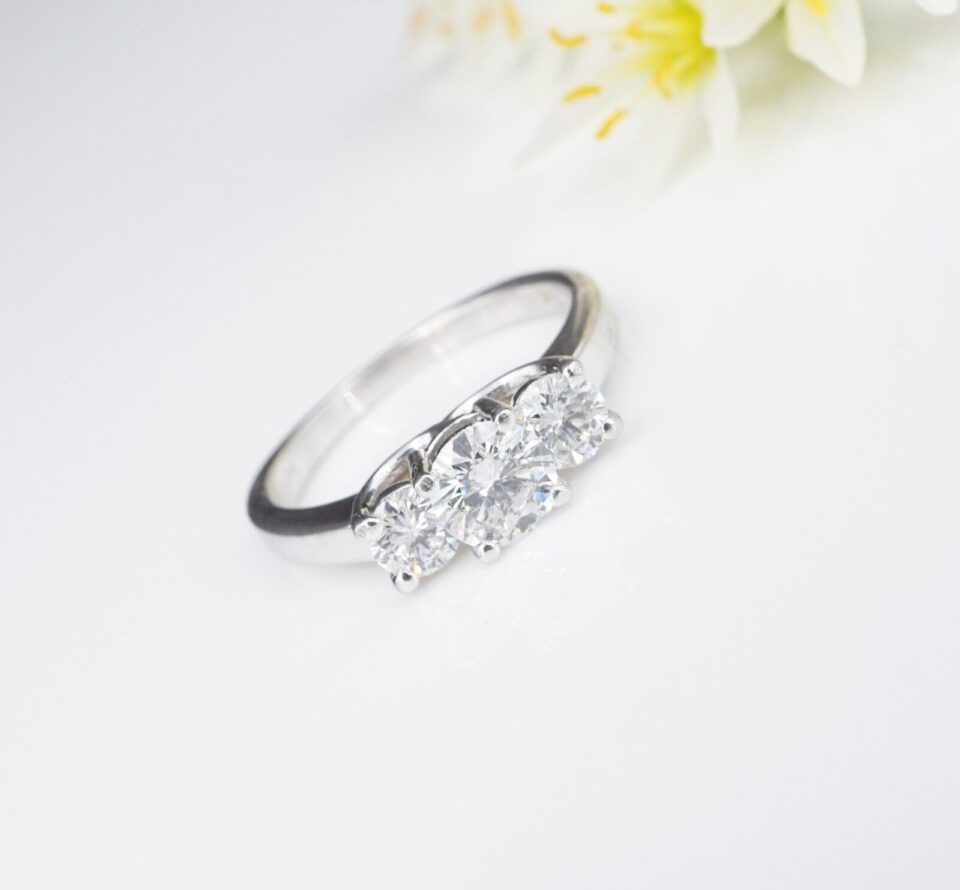 Platinum Diamond Engagement Ring 14k Gold 1 ctw 3-Stone Sz 5.75 RG3696