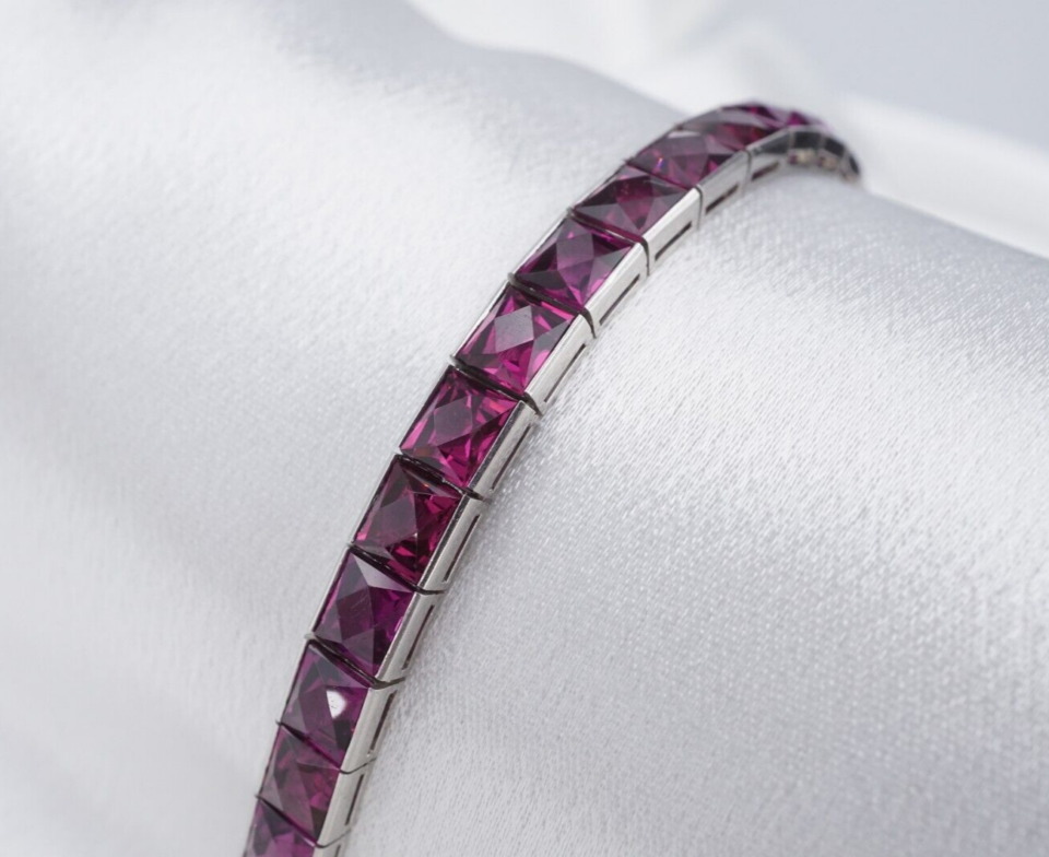 Vintage Platinum Purple Garnet Bracelet 6" Umbalite Rare 20ct BG881