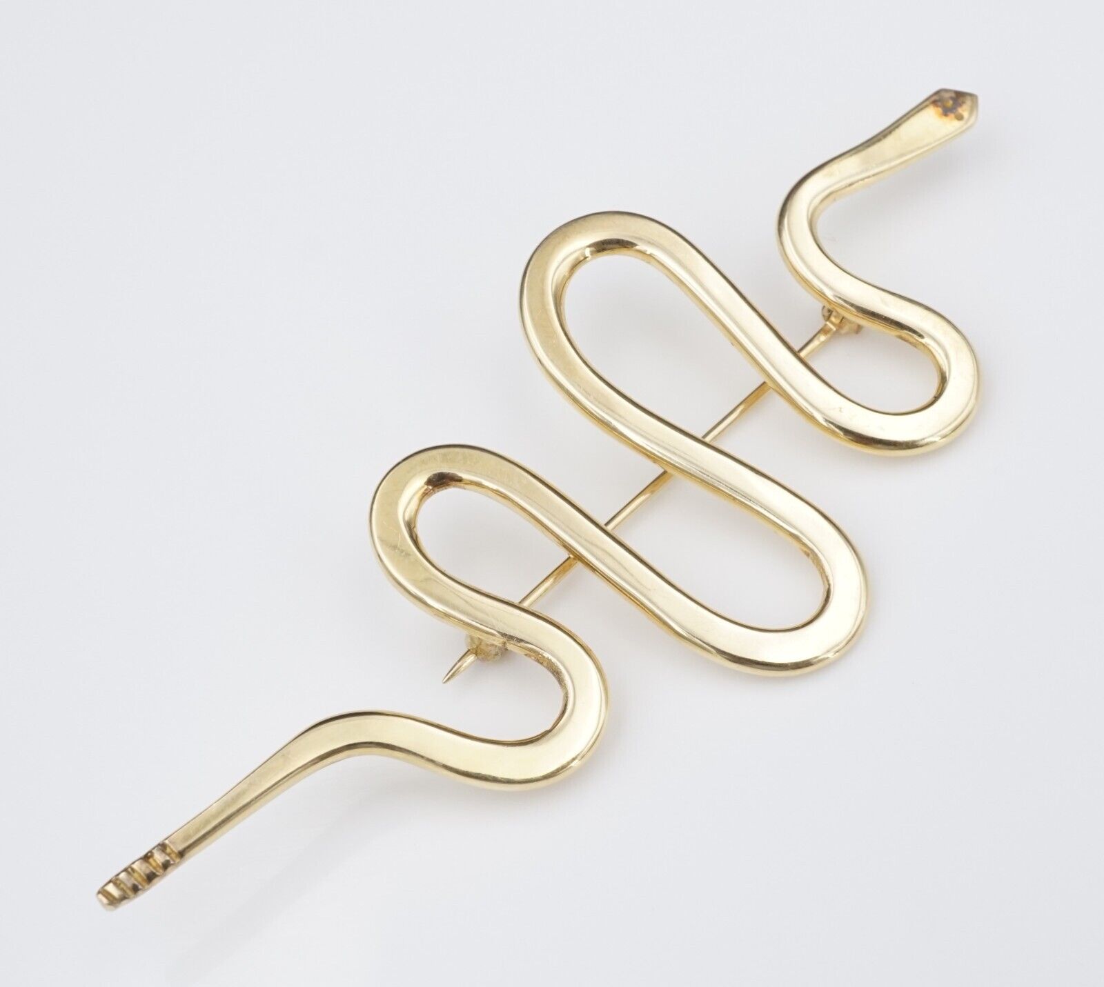 Native American Snake Brooch Pin 18k Yellow Gold Serpent 4", view 4