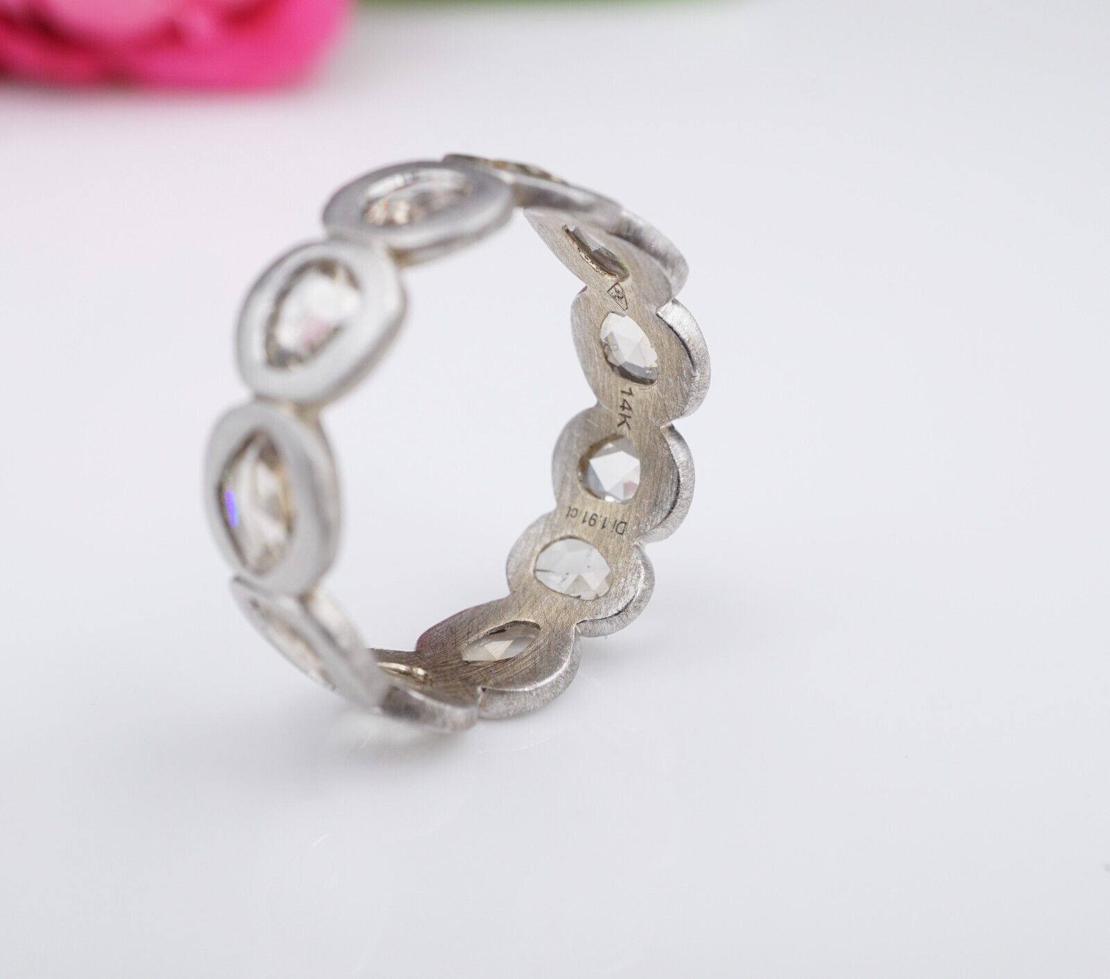 NEW 14k White Gold Diamond Slice 7mm Wide Eternity Band Ring Size 7, view 12