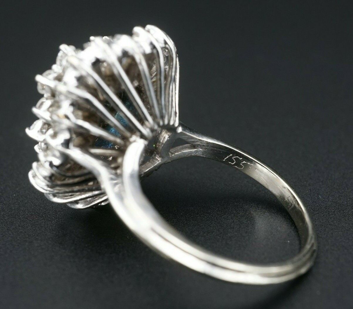 Vintage Sapphire Diamond Ballerina Ring 14k White Gold 7ct Halo Blue Sz 9, view 9