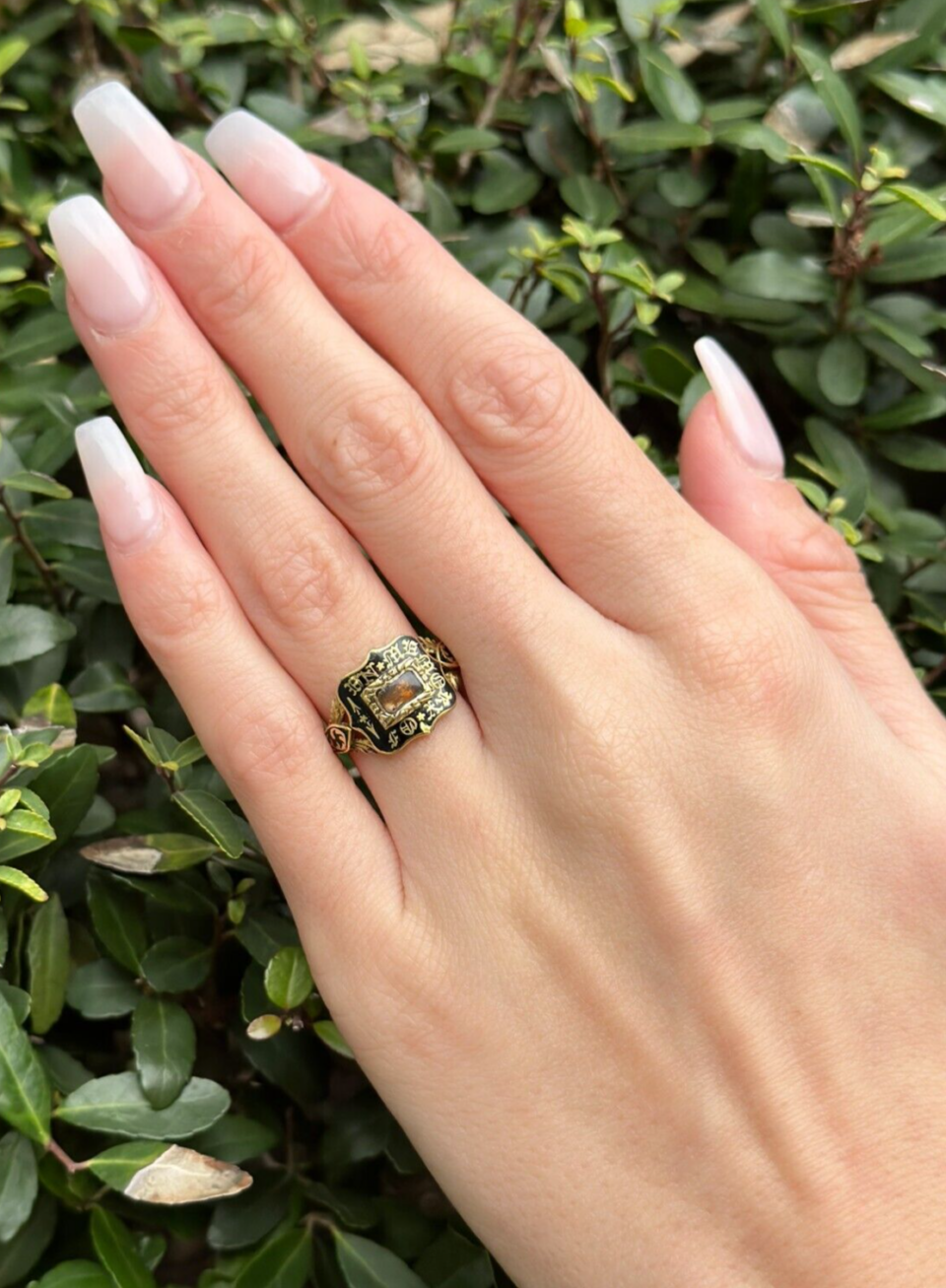 Victorian Mourning Gold Ring Size 6 Antique 18k, view 2