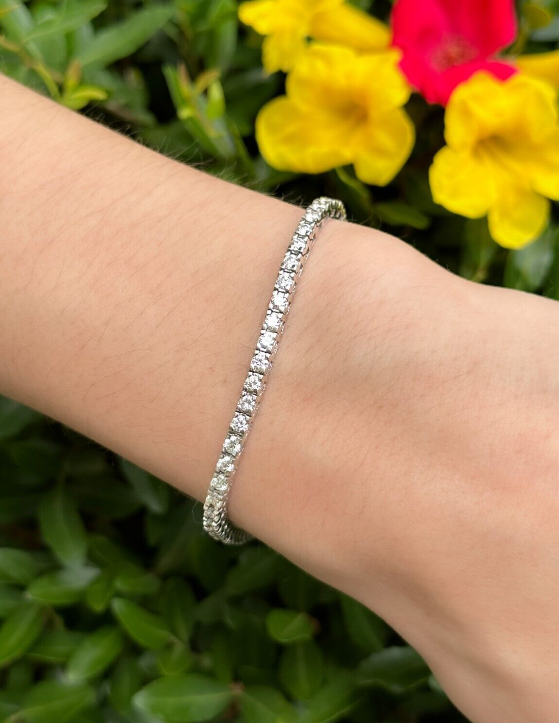 Classic 14k White Gold 3 carat Natural Diamond Tennis Bracelet 7", view 3