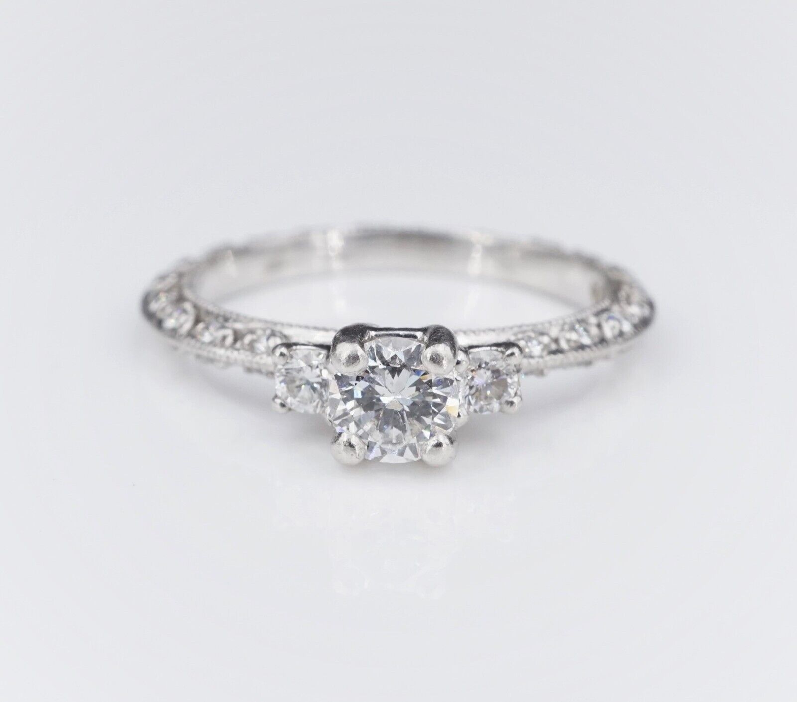Platinum Tacori Diamond 3 Stone Eternity Engagement Ring Sz 7.25 with Box, view 3