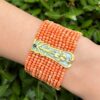 Art Nouveau Plique a Jour Sapphire Station Bracelet Coral 18k Enamel Rare, view 2