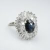 Vintage Sapphire Diamond Ballerina Ring 14k White Gold 7ct Halo Blue Sz 9, view 1