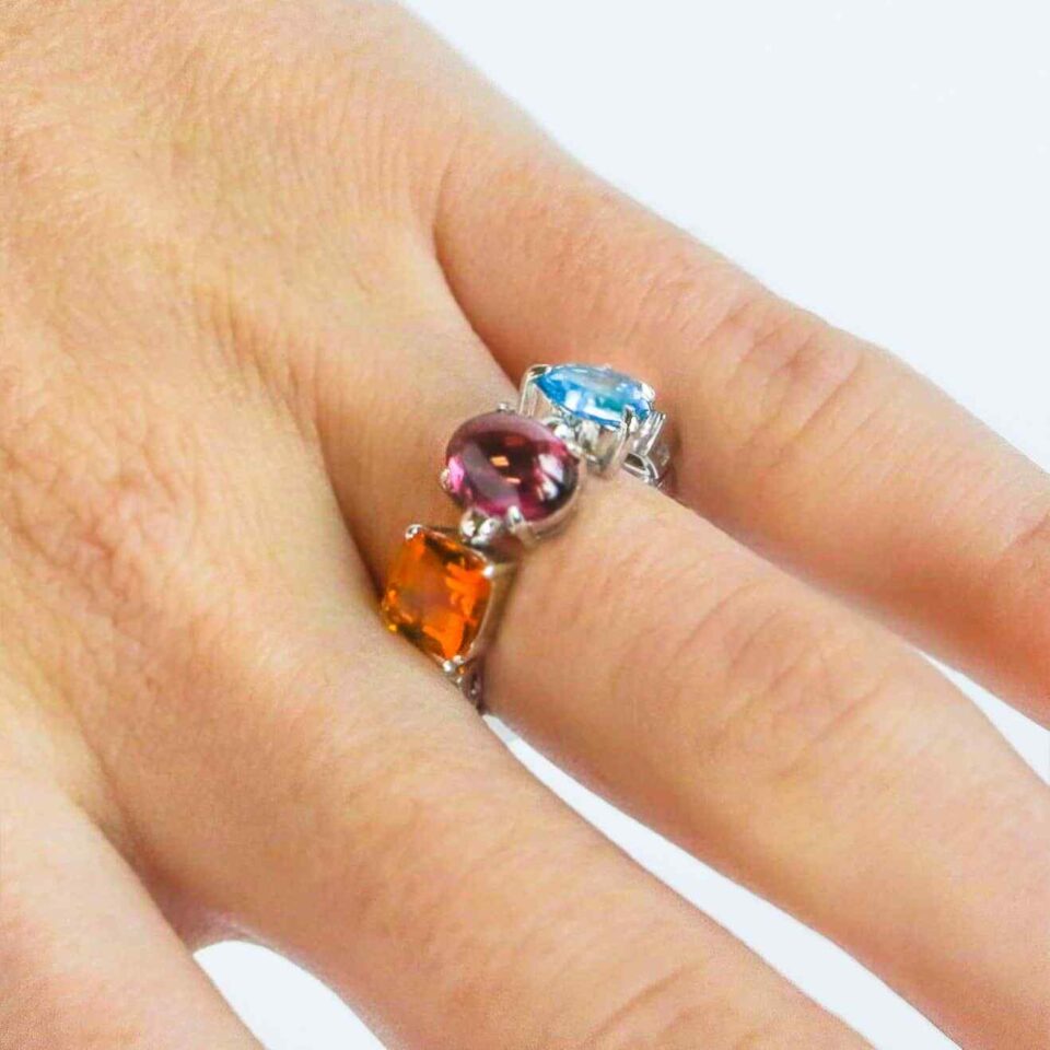 Bvlgari 18k White Gold Allegra Multi Gem Diamond Band Ring Size 5.5, view 2