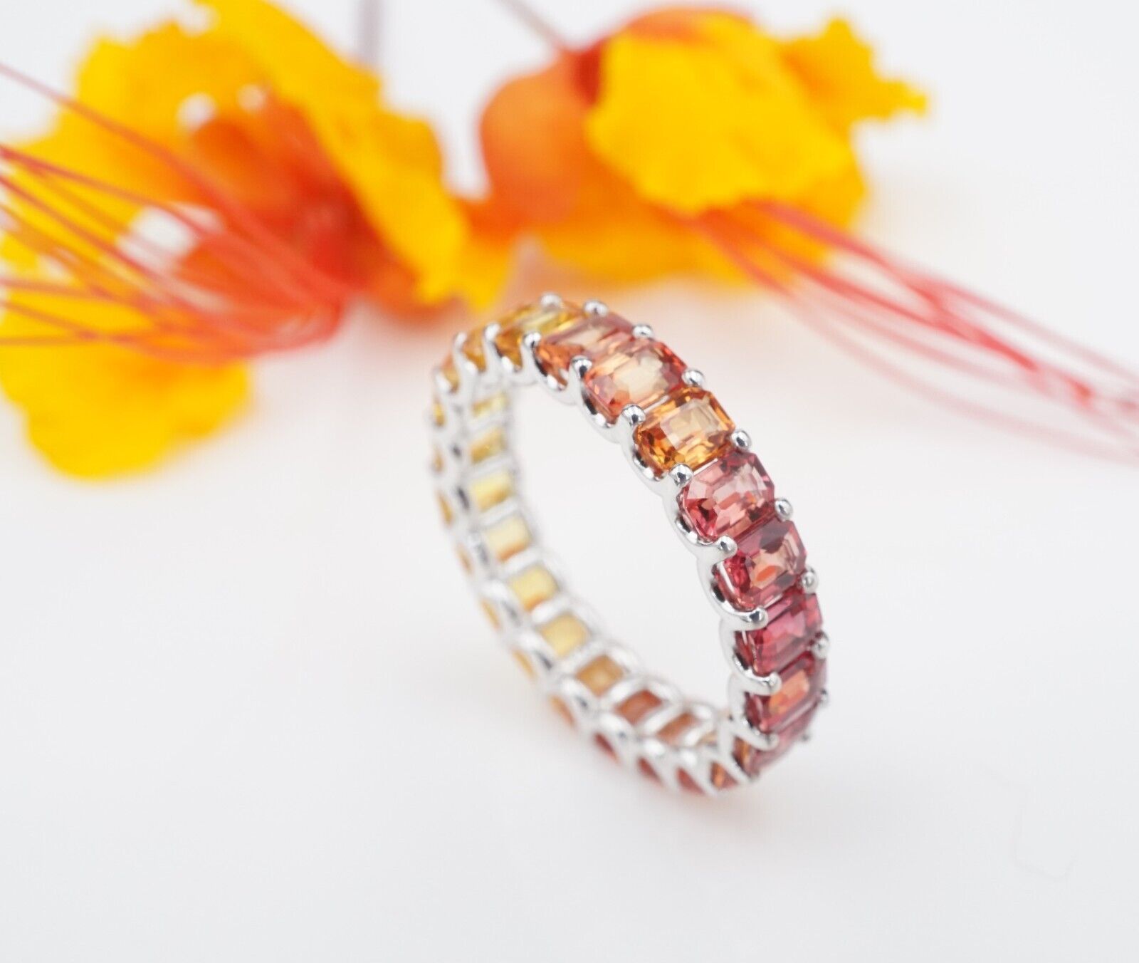 14k White Gold Ombre Sapphire 4ctw Eternity Band Ring Anniversary Size 7, view 1