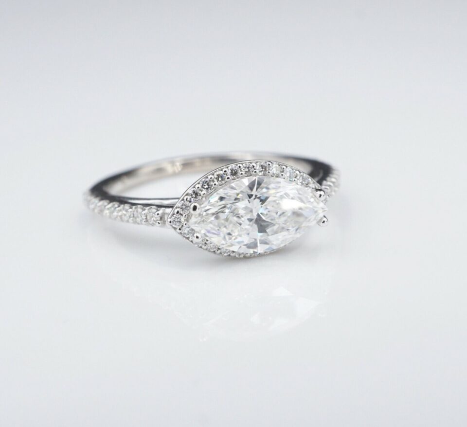 East West 14k Gold 1.3ct Marquise Diamond Engagement Ring Size 7 VVS2 GIA, view 5