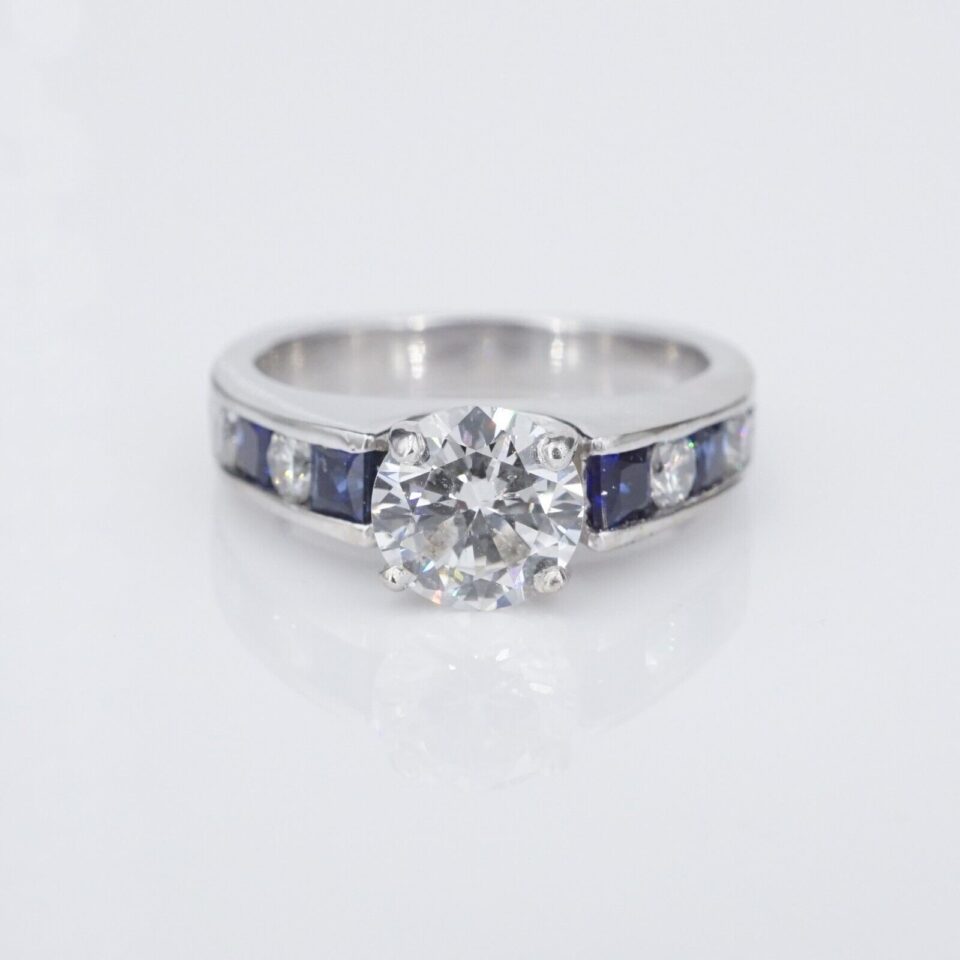 14k White Gold 3.8 ctw Diamond Engagement Ring Bridal Set Sz 6 Euro Shank, view 3
