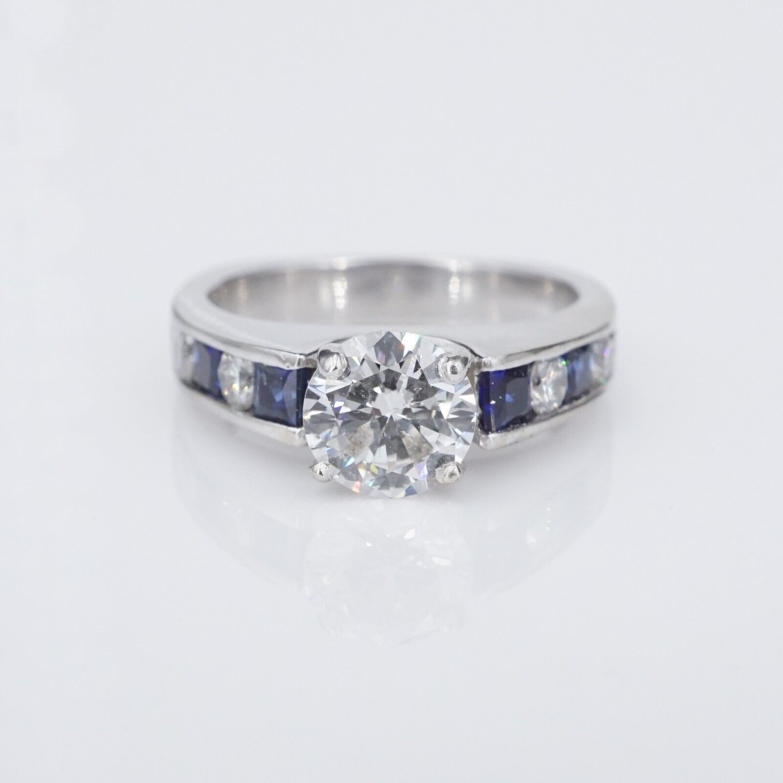 14k White Gold 3.8 ctw Diamond Engagement Ring Bridal Set Sz 6 Euro Shank, view 3