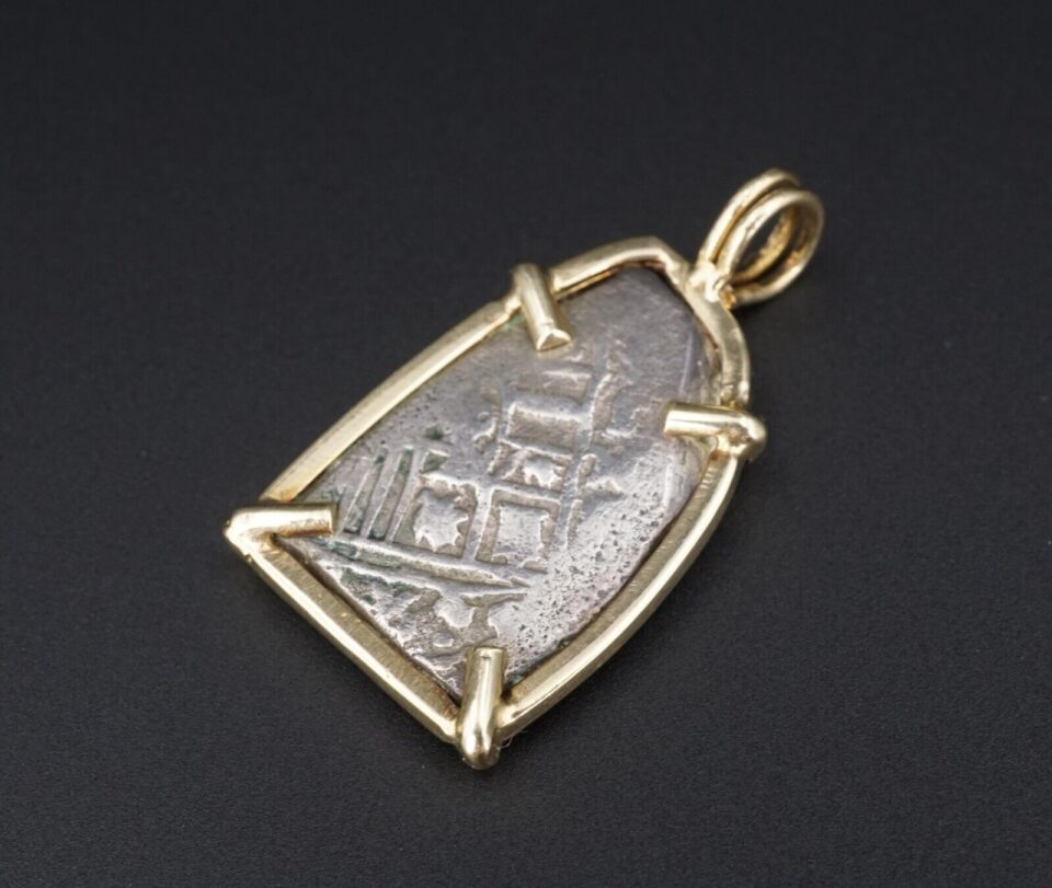 14k Yellow Gold Pendent Spanish Cob Silver Coin Shipwreck W/XRF Reales PG1809