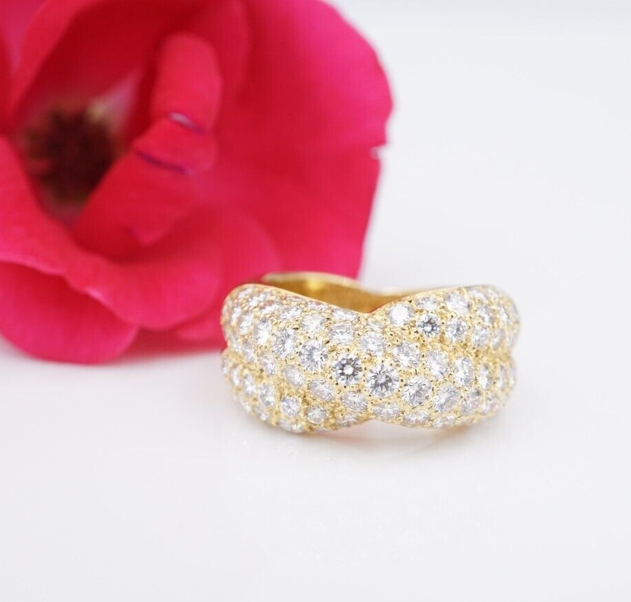 Van Cleef 18k Pave Diamond Ring Crossover Entrelacs Size 5.25 Euro 50 VCA, view 6