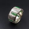 Vintage Apple Green Jade and Diamond 14k Gold Wide Band Ring Size 5.5, view 4