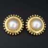 Elizabeth Locke Mabe Pearl Button Earrings 18k Yellow Gold Dot Halo, view 4