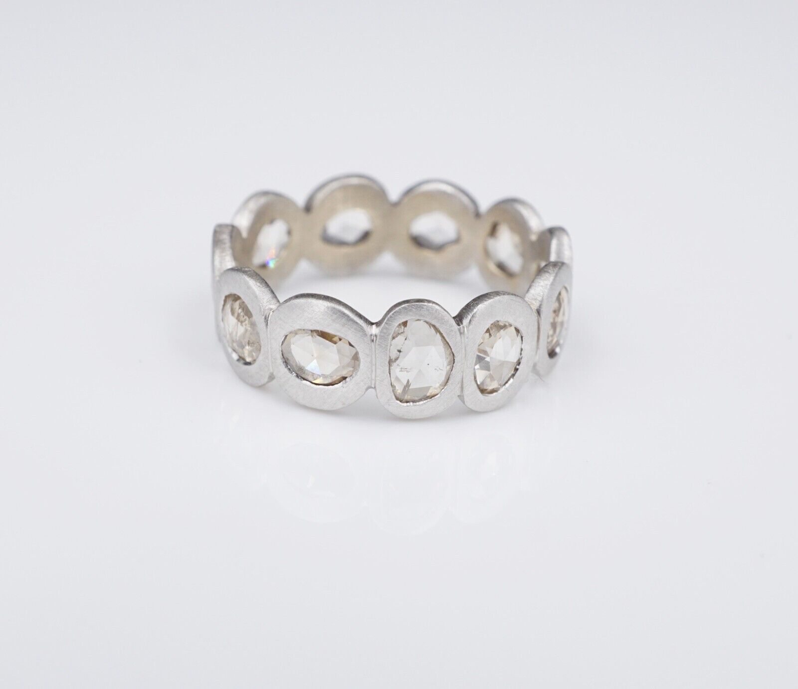 NEW 14k White Gold Diamond Slice 7mm Wide Eternity Band Ring Size 7, view 9