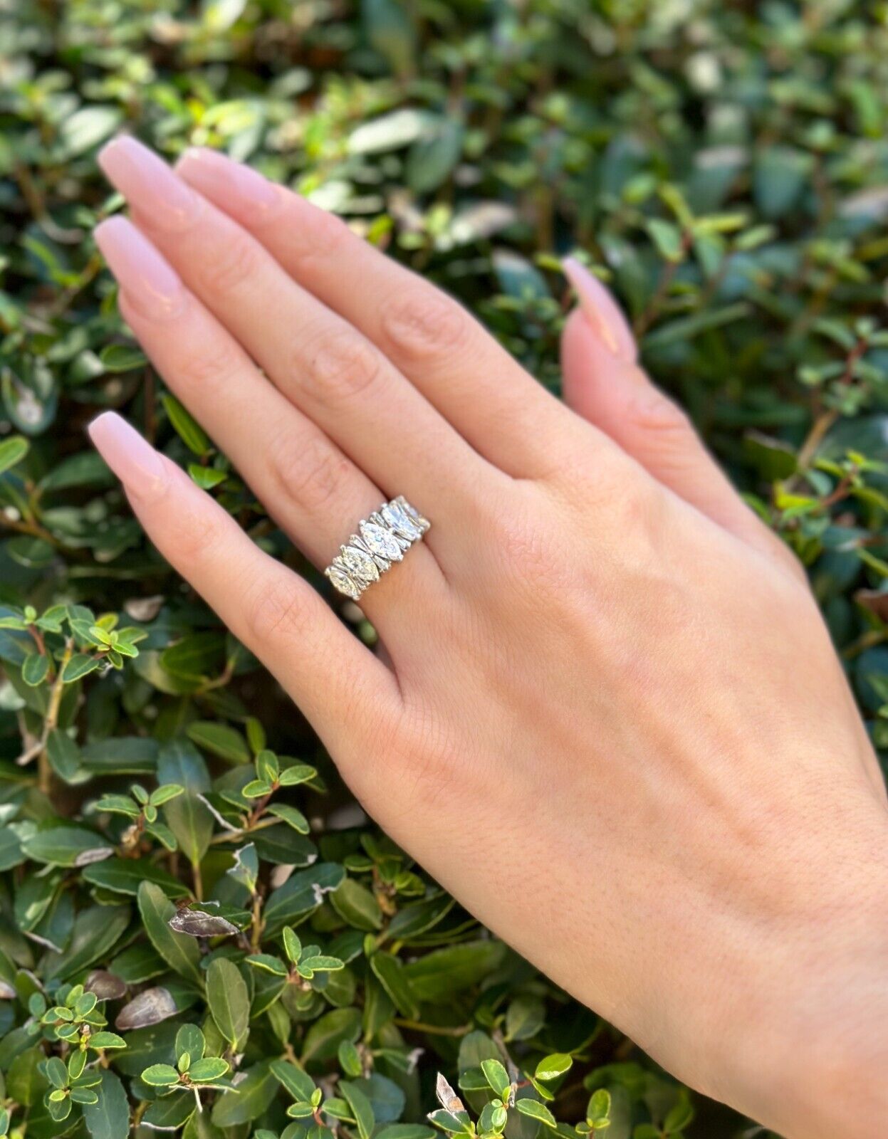 Platinum 2 ctw Marquise Diamond Cocktail Stacker Band Ring Size 5.75, view 7