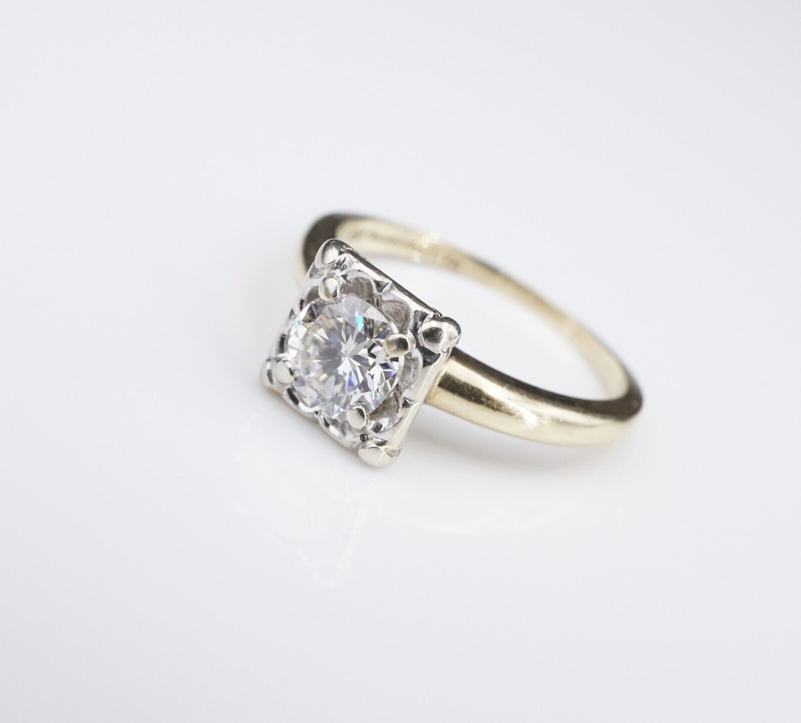 Vintage Bluebonnet 2 Tone 14k Gold 2/3ct Diamond Engagement Ring Size 6, view 4
