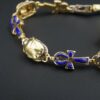 Vintage 2-Tone 18k Gold Lapis Inlay Scarab Ankh Bracelet 7.75", view 3