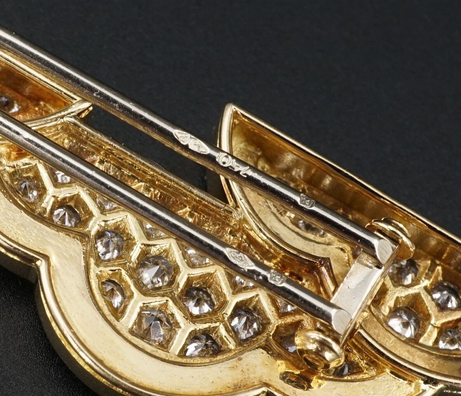 Vintage OJ Perrin 18k Yellow Gold Diamond Enamel Cloud Brooch France 1.5", view 8