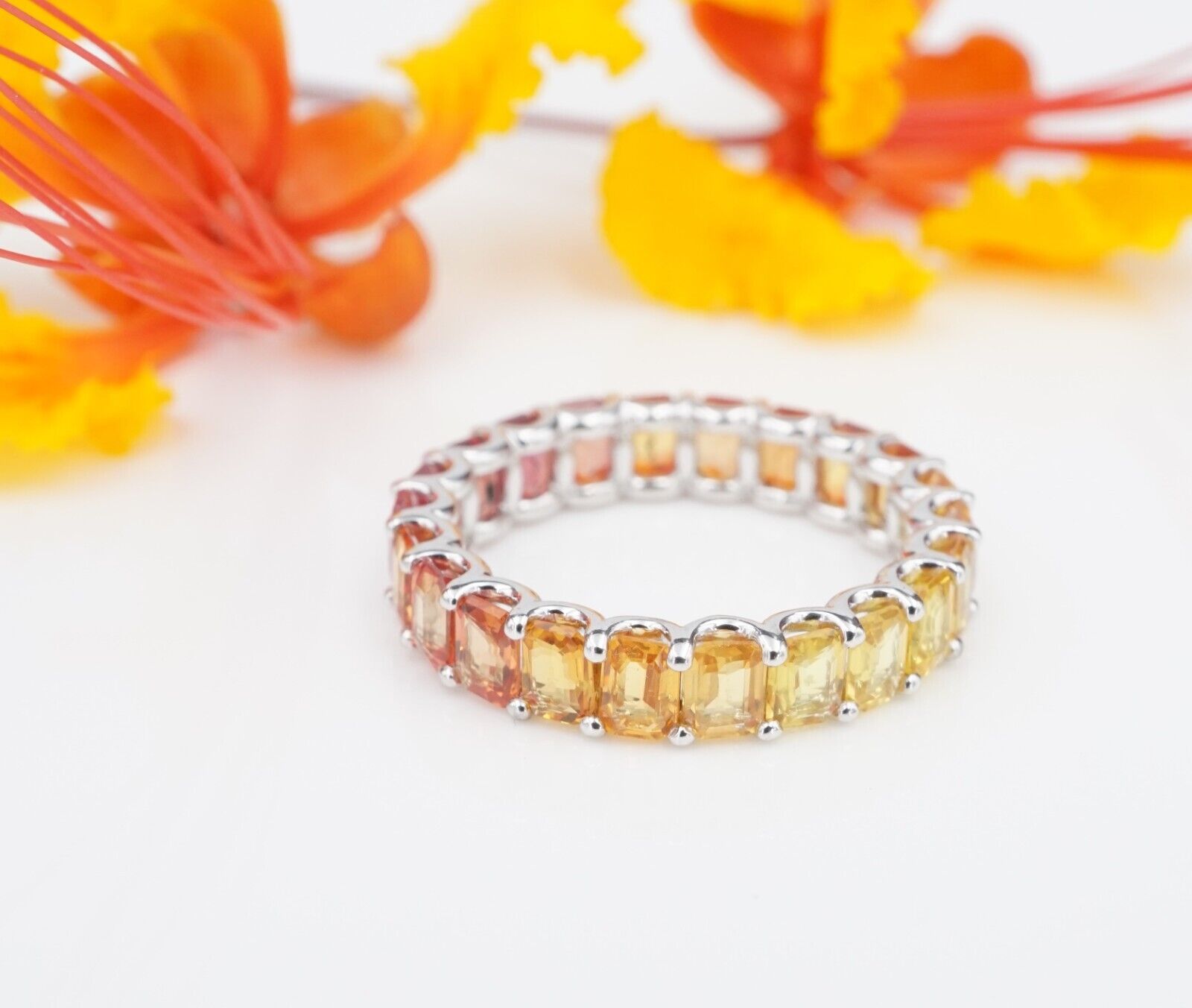 14k White Gold Ombre Sapphire 4ctw Eternity Band Ring Anniversary Size 7, view 4