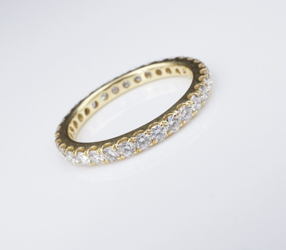 JE Caldwell 18k Gold 1ct Diamond Eternity Band Ring Size 6.75, view 3