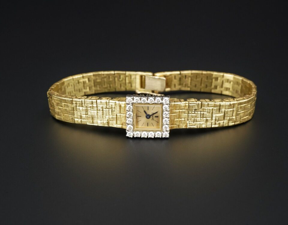Ladies Piaget Van Cleef Arpels 18k Yellow Gold Platinum Diamond Bezel Watch, view 2