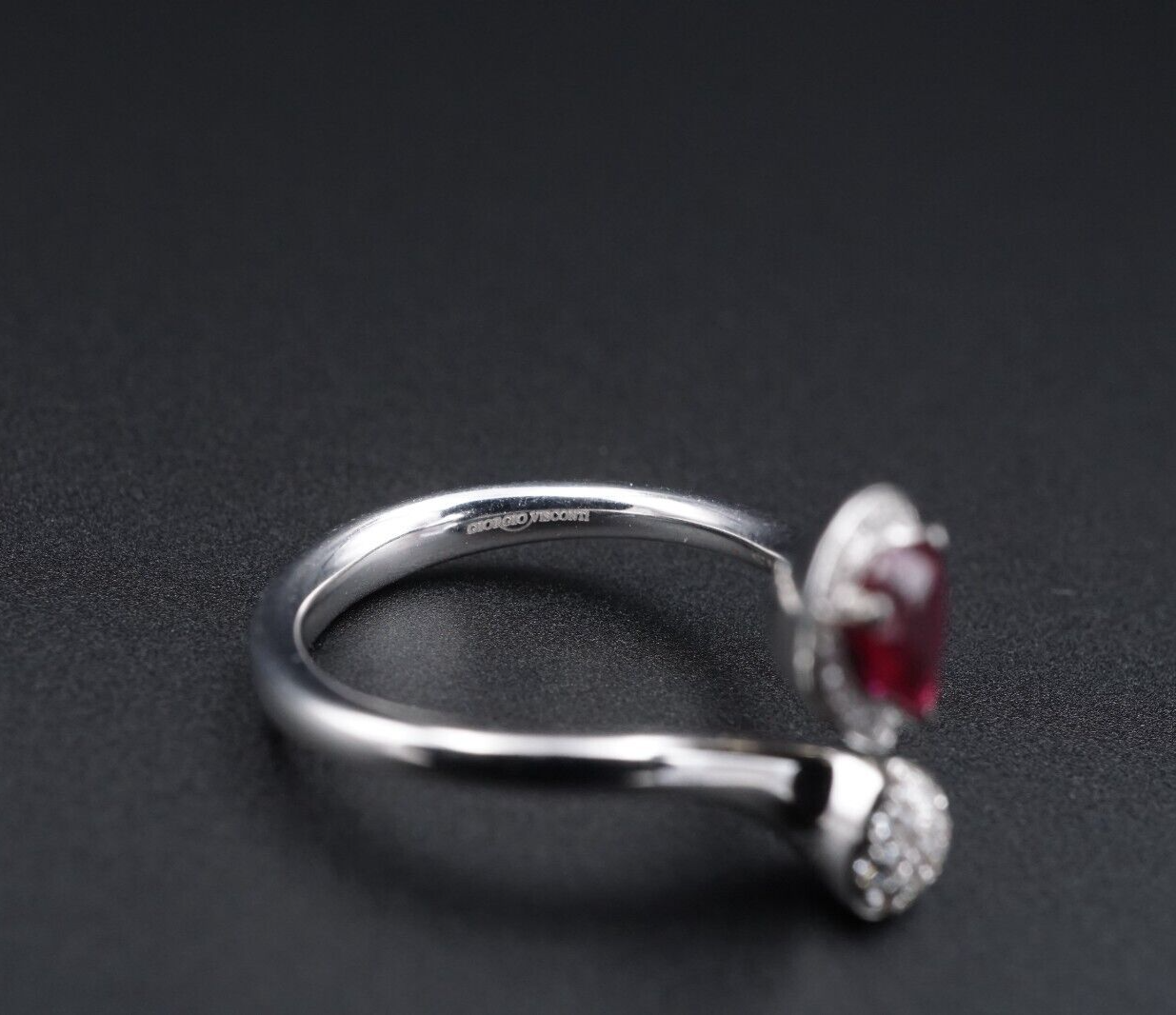 Giorgio Visconti 18K Ring Diamond Ruby White Gold Bypass Moi et Toi Sz 6, view 6