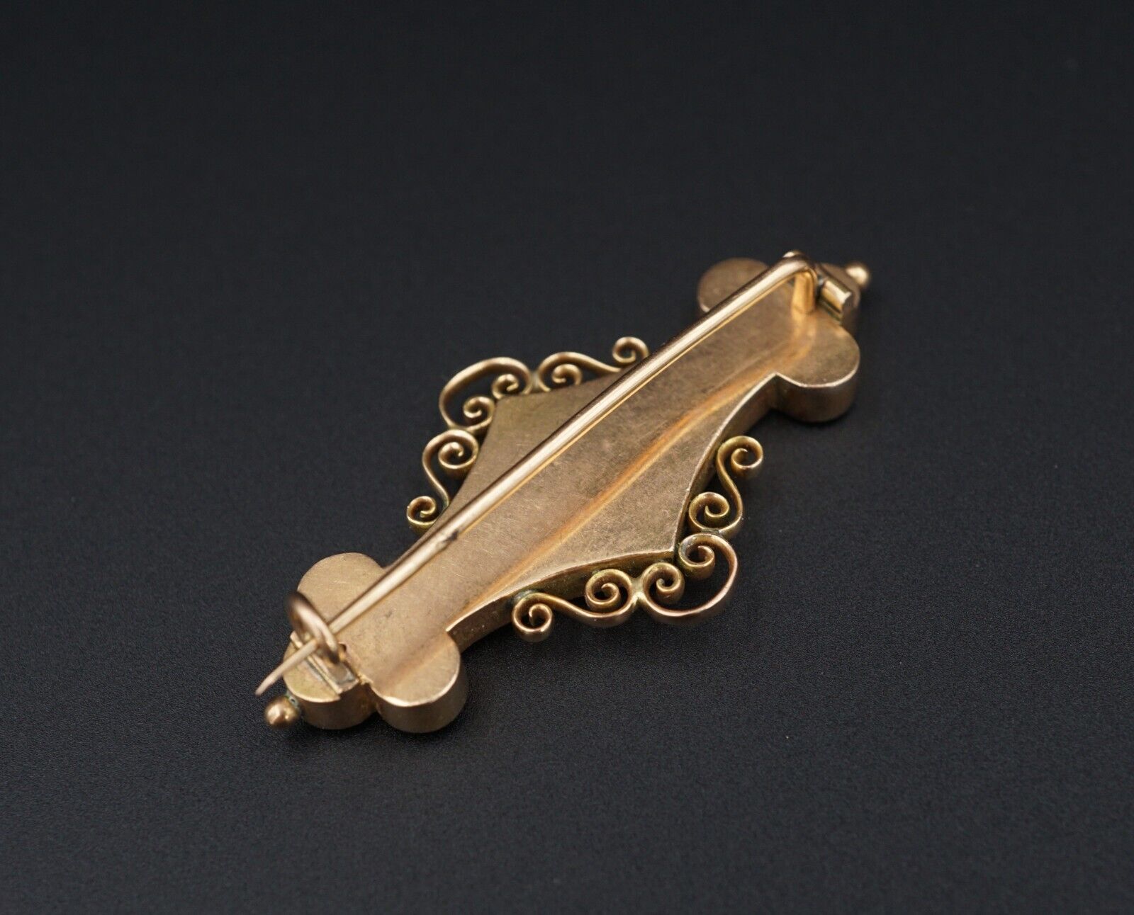 Antique 18k Yellow Gold Rose Cut Diamond Blue Enamel Pin Brooch 1.8", view 4