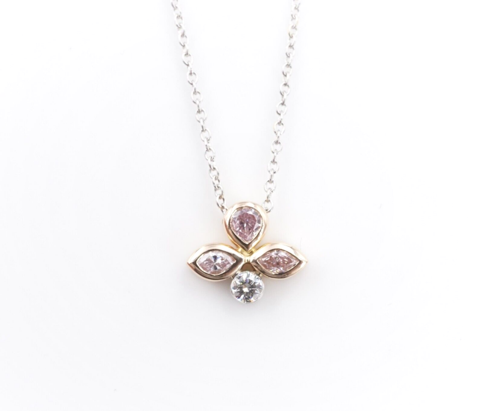18k White Rose Gold Natural Pink Diamond Drop Pendant Necklace 18" — view 4