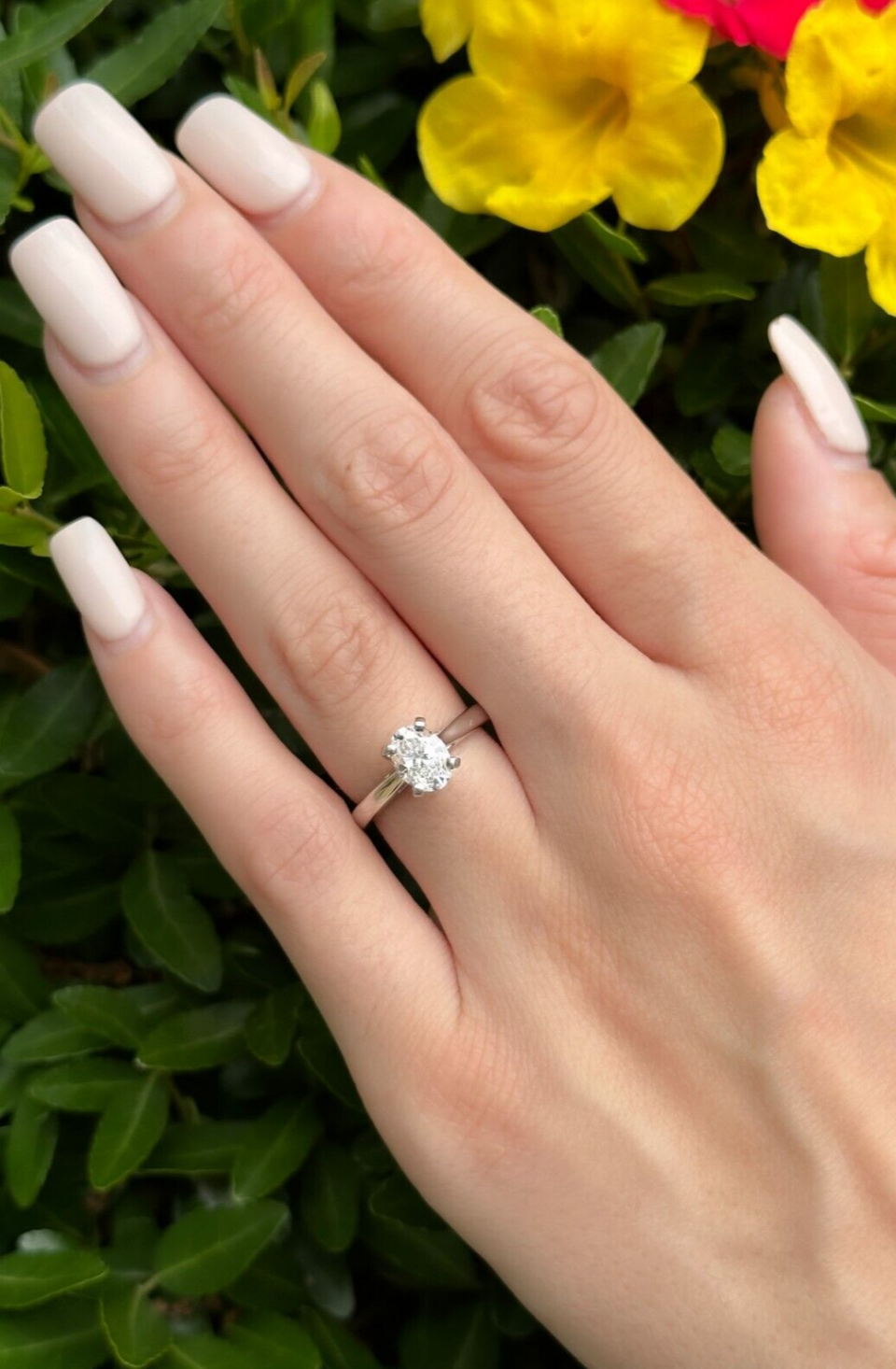 Platinum 1ct Oval Diamond Engagement Ring Solitaire Sz 5.25 D SI2 GIA, view 2