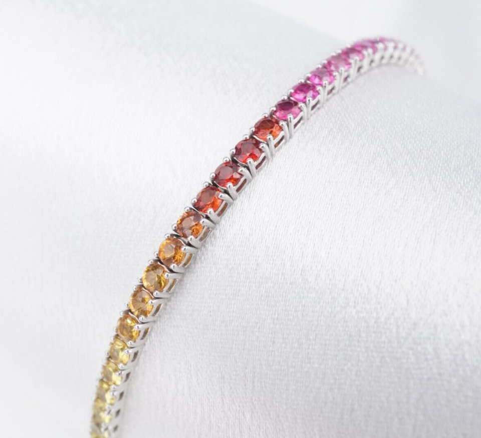 Natural Rainbow Sapphire Tennis Bracelet, 7.5 ctw, 14k White Gold