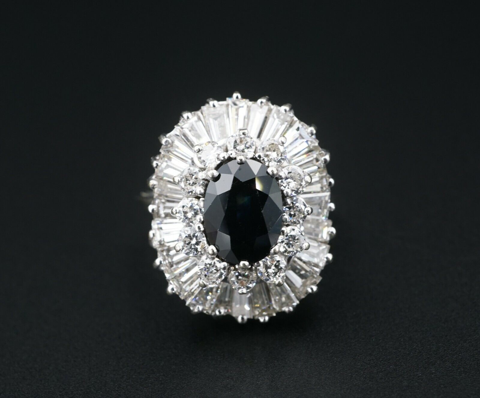 Vintage Sapphire Diamond Ballerina Ring 14k White Gold 7ct Halo Blue Sz 9, view 8