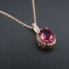 14k Rose Gold Natural Pink Sapphire Diamond Halo Pendant Necklace 16-18", view 1